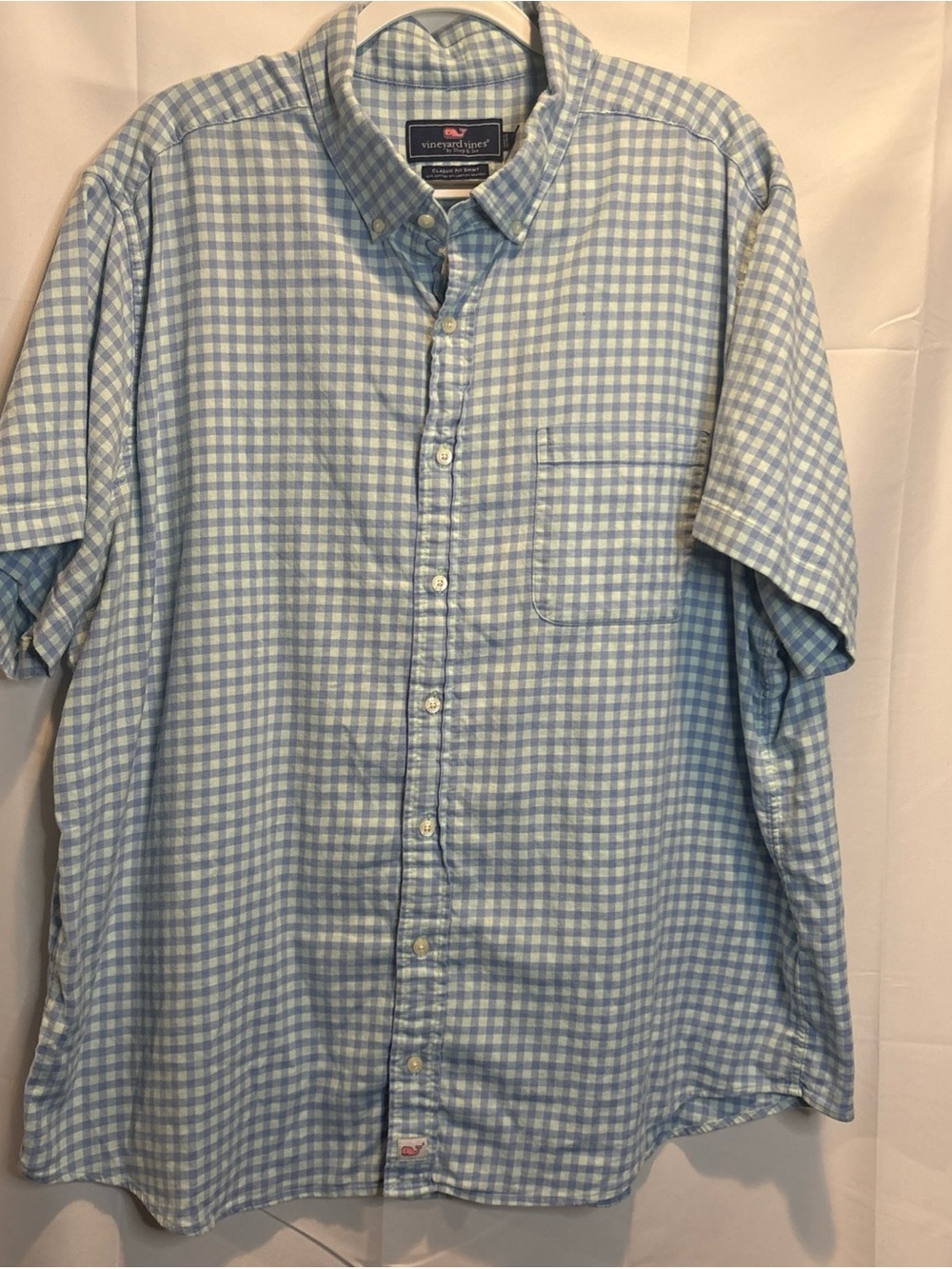 Vineyard Vines Light Blue Gingham Short-Sleeve Button-Down Shirt